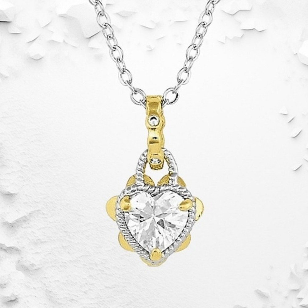 Montana Silversmiths Two-tone Flowered Heart Cubic Zirconia Necklace New! - Picture 2 of 9